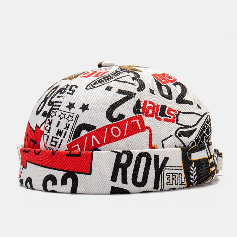 Collrown Hommes Coton Couleur Lettre Numéro Motif Mode Décontracté Sans Bord Bonnet Propriétaire Casquette Crâne Casquette