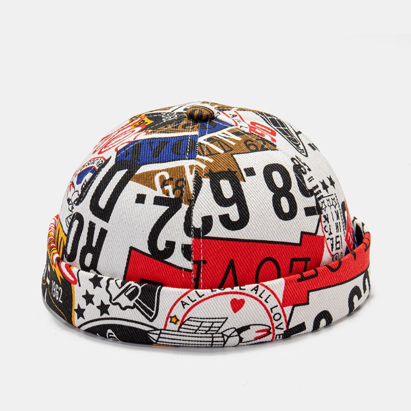 Collrown Hommes Coton Couleur Lettre Numéro Motif Mode Décontracté Sans Bord Bonnet Propriétaire Casquette Crâne Casquette