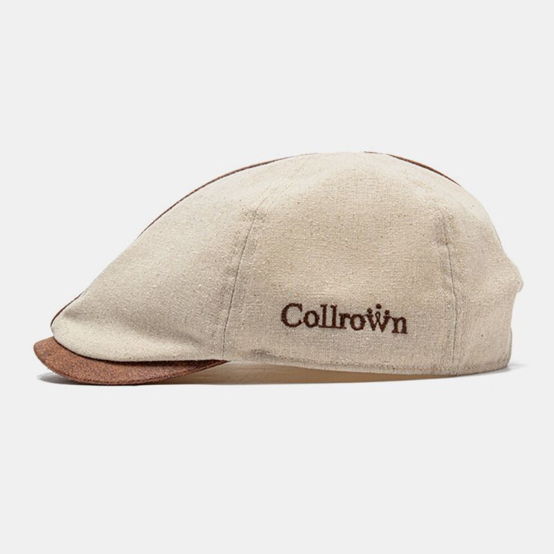 Collrown Hommes Coton Couleur Unie Lettre Brodée Casquette Avant Casquette Plate Béret Casquette