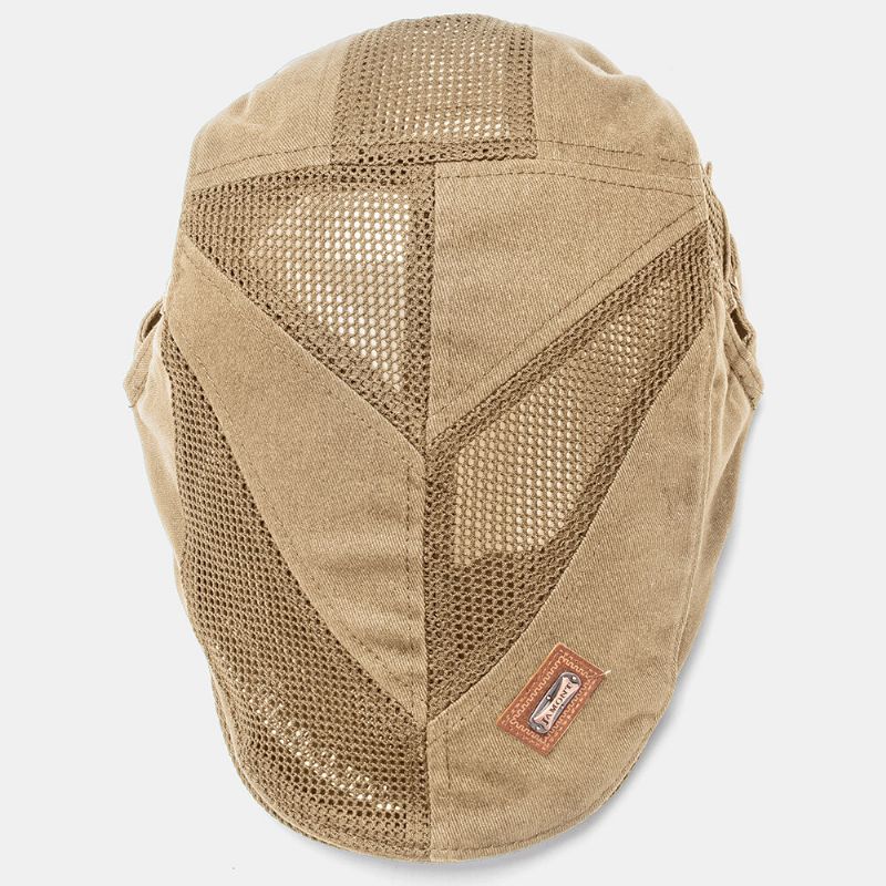 Collrown Hommes Coton Métal Badge Maille Respirant Décontracté Extérieur Parasol Avant Chapeau Plat Chapeau Béret Casquette