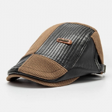 Collrown Hommes Cuir Étiquette Patch Béret Casquette Pu Tricoté Irrégulière Patchwork Réglable Casquette Plate