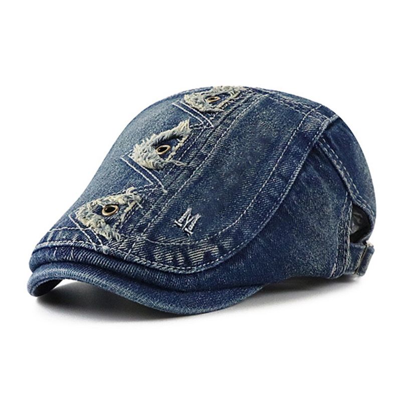 Collrown Hommes Denim En Détresse Effiloché Respirant Parasol À Bord Court Décontracté Vintage Avant Chapeaux Béret Casquettes Plates