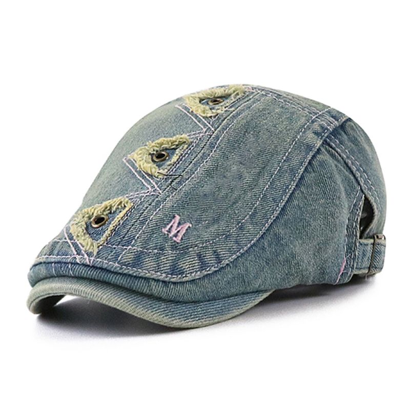 Collrown Hommes Denim En Détresse Effiloché Respirant Parasol À Bord Court Décontracté Vintage Avant Chapeaux Béret Casquettes Plates