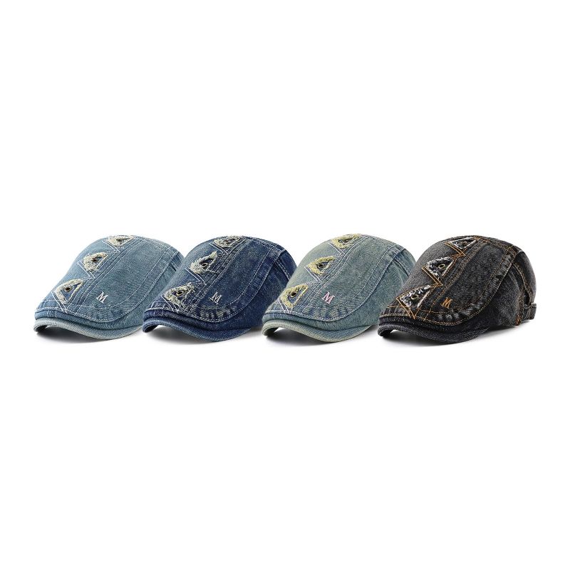 Collrown Hommes Denim En Détresse Effiloché Respirant Parasol À Bord Court Décontracté Vintage Avant Chapeaux Béret Casquettes Plates