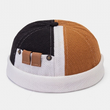 Collrown Hommes Polaire Couleur Bloc Couture Dôme Bonnet Crâne Cap Automne Hiver Chaud Réglable En Cuir Boucle Propriétaire Cap