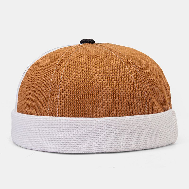 Collrown Hommes Polaire Couleur Bloc Couture Dôme Bonnet Crâne Cap Automne Hiver Chaud Réglable En Cuir Boucle Propriétaire Cap