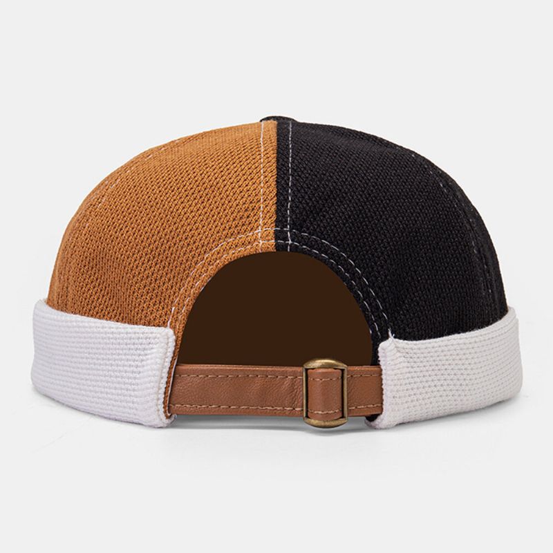 Collrown Hommes Polaire Couleur Bloc Couture Dôme Bonnet Crâne Cap Automne Hiver Chaud Réglable En Cuir Boucle Propriétaire Cap