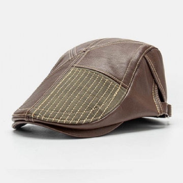 Collrown Hommes Pu Cuir Point Rayures Béret Casquette Rétro Réglable Haute Qualité Gavroche Casquette Plate Casquette