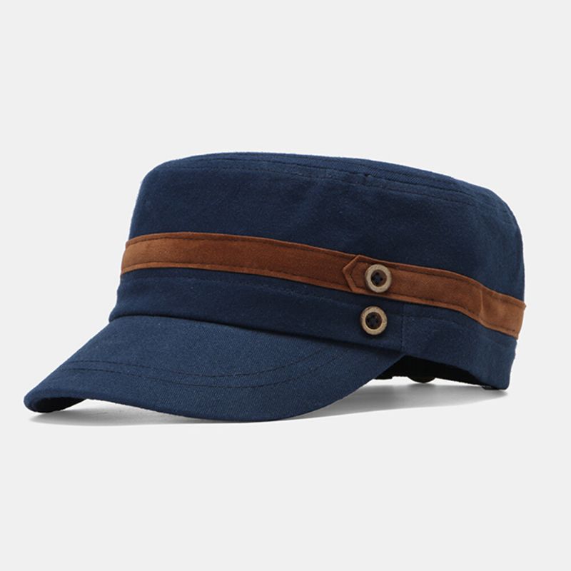 Collrown Hommes Rivet Chapeau Plat Ceinture Décorative Patchwork Réglable Décontracté Militaire Casquette À Visière Casquette Gavroche