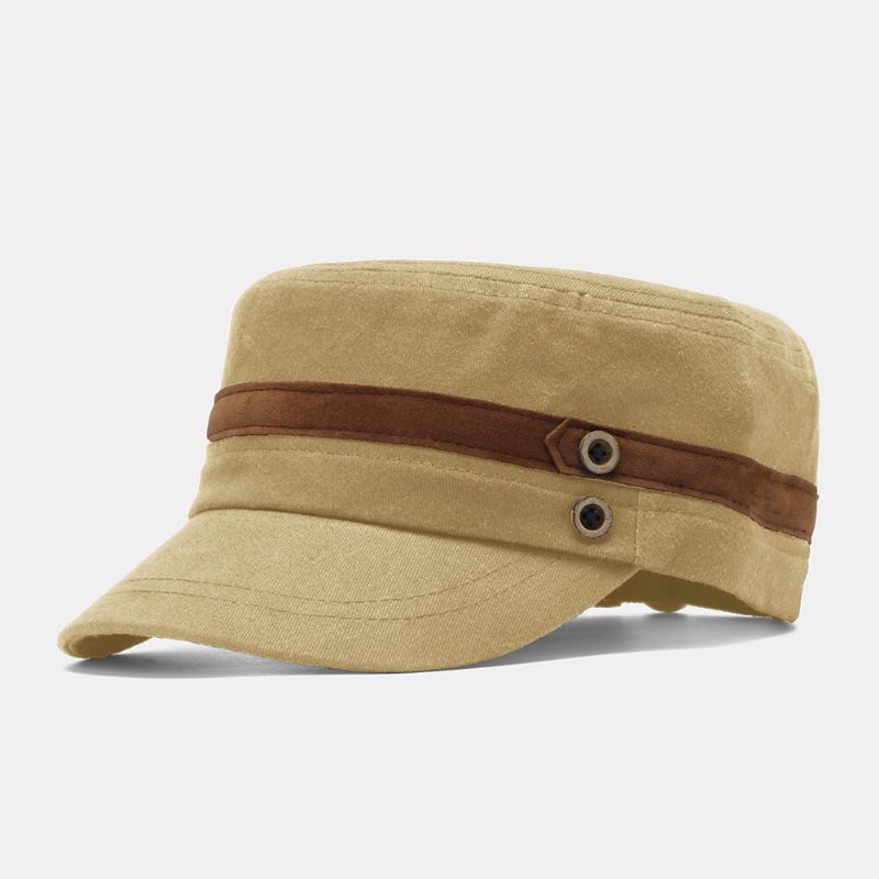 Collrown Hommes Rivet Chapeau Plat Ceinture Décorative Patchwork Réglable Décontracté Militaire Casquette À Visière Casquette Gavroche