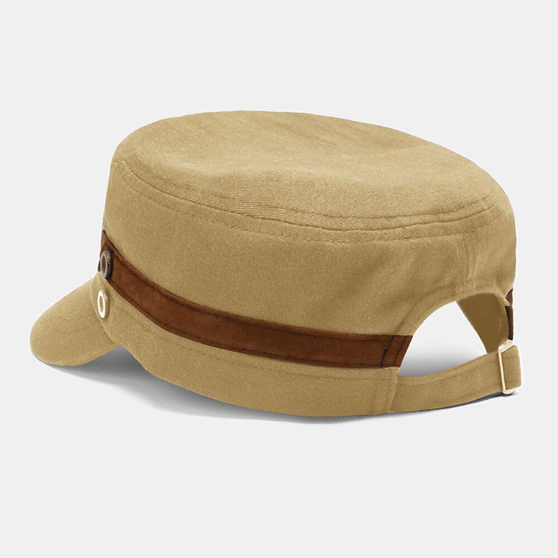 Collrown Hommes Rivet Chapeau Plat Ceinture Décorative Patchwork Réglable Décontracté Militaire Casquette À Visière Casquette Gavroche