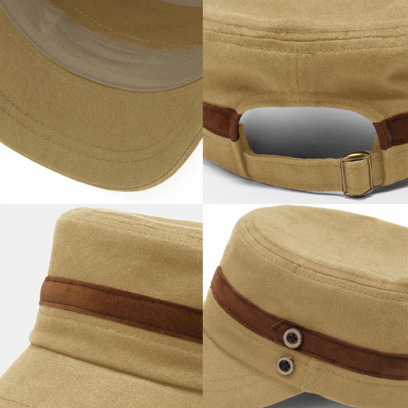 Collrown Hommes Rivet Chapeau Plat Ceinture Décorative Patchwork Réglable Décontracté Militaire Casquette À Visière Casquette Gavroche