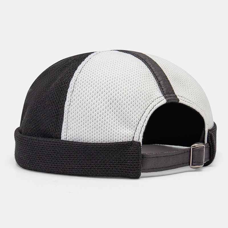 Collrown Men Metal Letter Label Color Block Stitching Landlord Cap Outdoor Casual Windoroof Sunshade Polar Fleece Beanie Skull Cap