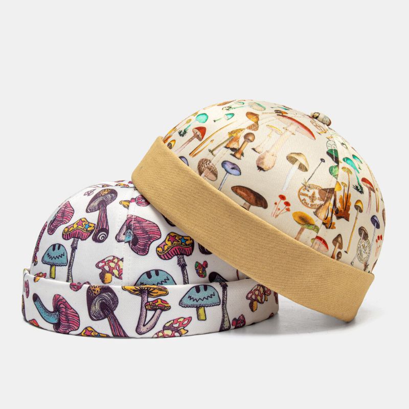 Collrown Unisexe Champignon Superposition Motif Personnalité De La Mode Pare-soleil Sans Bord Bonnet Propriétaire Casquette Crâne Casquette