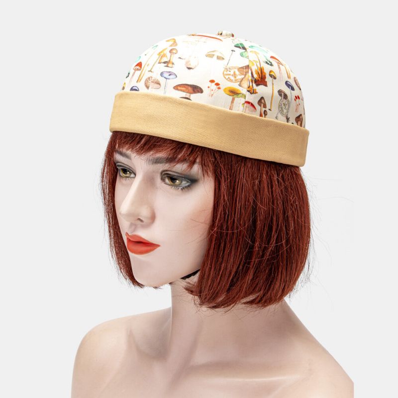 Collrown Unisexe Champignon Superposition Motif Personnalité De La Mode Pare-soleil Sans Bord Bonnet Propriétaire Casquette Crâne Casquette