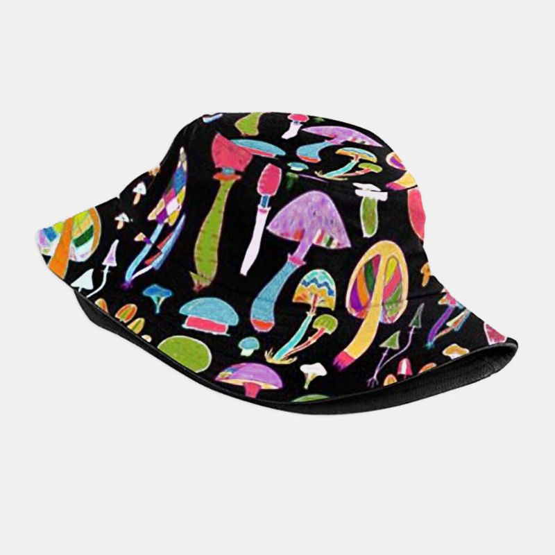 Collrown Unisexe Coloré Champignon Motif Imprimé Casual Doux Voyage En Plein Air Seau Chapeau