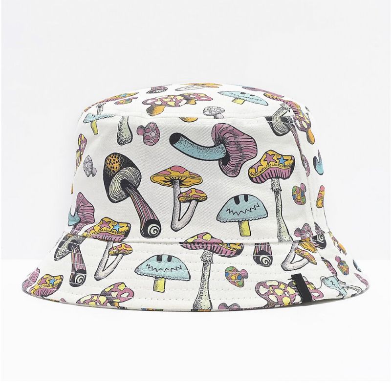 Collrown Unisexe Coloré Champignon Motif Imprimé Casual Doux Voyage En Plein Air Seau Chapeau