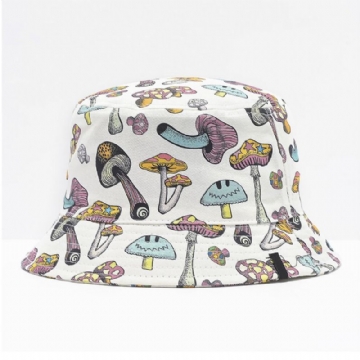 Collrown Unisexe Coloré Champignon Motif Imprimé Casual Doux Voyage En Plein Air Seau Chapeau