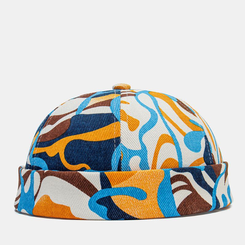 Collrown Unisexe Coton Coloré Graffiti Motif Impression Rétro Mode Parasol Sans Bord Bonnet Propriétaire Casquette Crâne Casquette