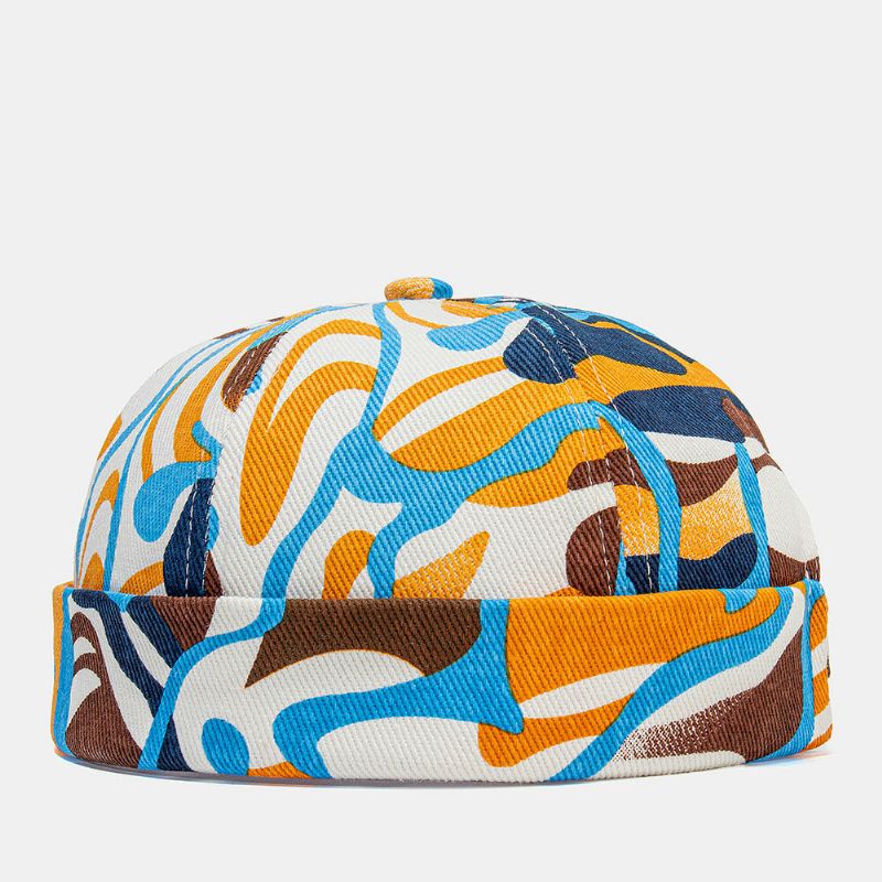 Collrown Unisexe Coton Coloré Graffiti Motif Impression Rétro Mode Parasol Sans Bord Bonnet Propriétaire Casquette Crâne Casquette