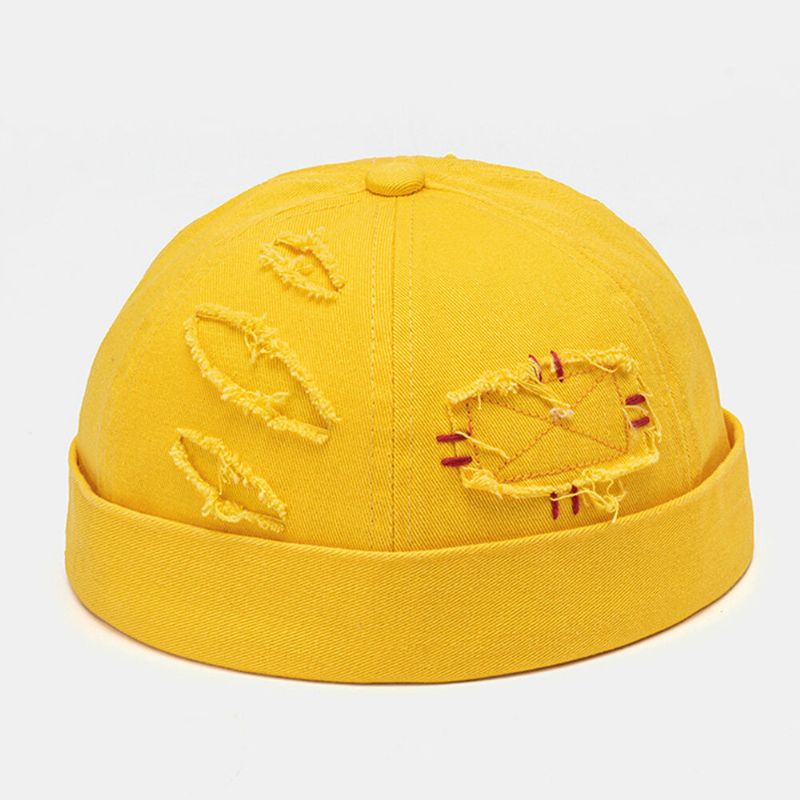 Collrown Unisexe Coton Couleur Unie Endommagé Patch Mode Sans Bord Bonnet Propriétaire Casquette Tête De Mort