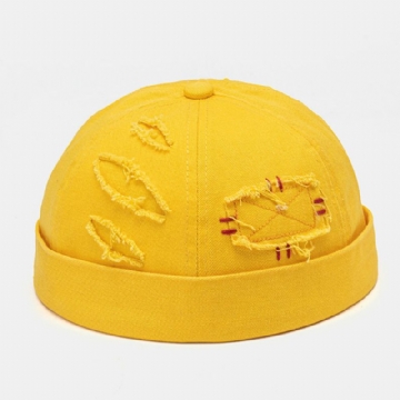 Collrown Unisexe Coton Couleur Unie Endommagé Patch Mode Sans Bord Bonnet Propriétaire Casquette Tête De Mort