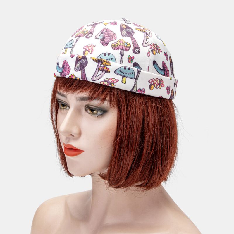 Collrown Unisexe Couleur Champignon Superposition Motif Mode Personnalité Sans Bord Bonnet Propriétaire Casquette Crâne Casquette