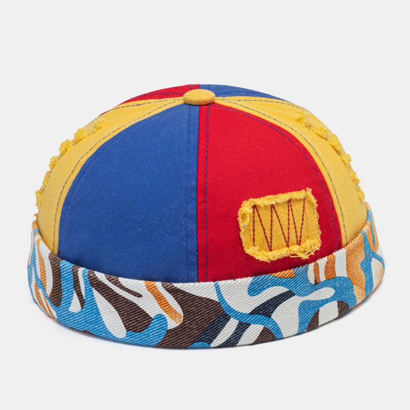 Collrown Unisexe Trou Cassé Couleur Couture Crâne Casquette Motif Graffiti Décontracté Réglable Sans Bord Bonnet Propriétaire Casquette