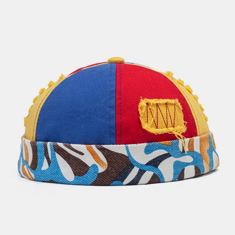 Collrown Unisexe Trou Cassé Couleur Couture Crâne Casquette Motif Graffiti Décontracté Réglable Sans Bord Bonnet Propriétaire Casquette