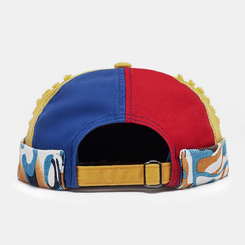 Collrown Unisexe Trou Cassé Couleur Couture Crâne Casquette Motif Graffiti Décontracté Réglable Sans Bord Bonnet Propriétaire Casquette