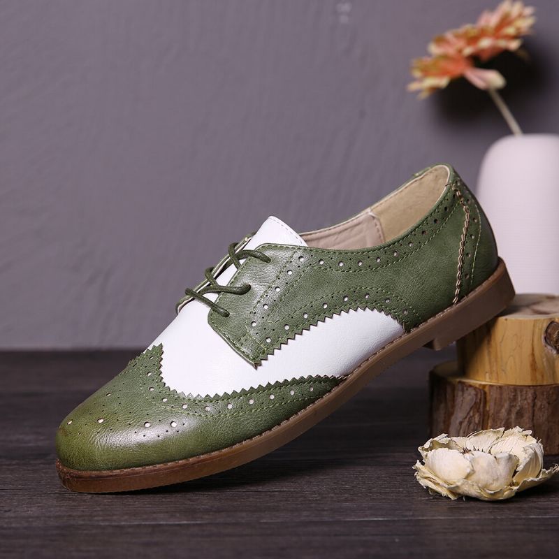 Color Block Lace Up Casual Femmes Brogue Flats Chaussures