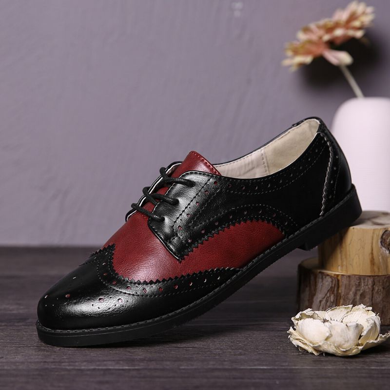 Color Block Lace Up Casual Femmes Brogue Flats Chaussures