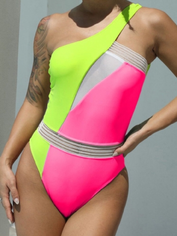 Contraste Couleur Évider Maillots De Bain Une Pièce De Plage Avec Coussin