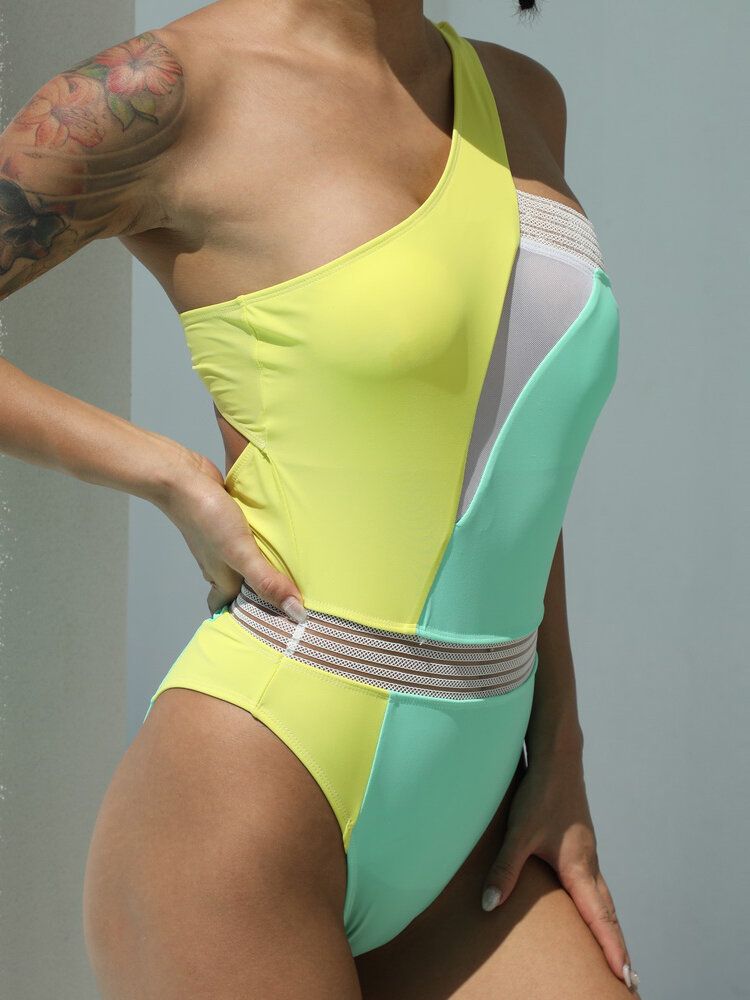 Contraste Couleur Évider Maillots De Bain Une Pièce De Plage Avec Coussin