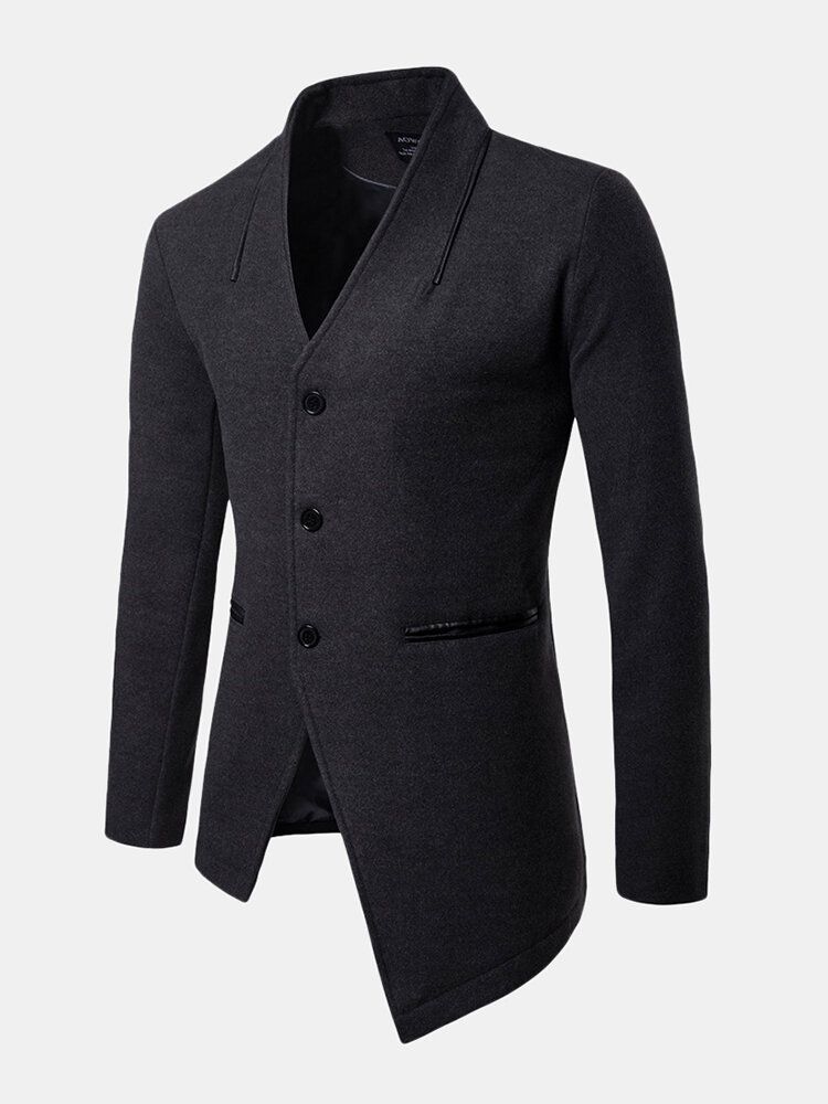 Costume De Couleur Unie De Style Britannique Irrégulier À Col En V Trench Coat Blazers Pour Hommes