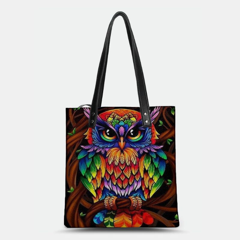 Couleur Hibou Imprimé Motif Cuir Sac Fourre-tout Autocollant Sac À Bandoulière Sac À Main Fourre-tout Avec Petit Sac Intégré