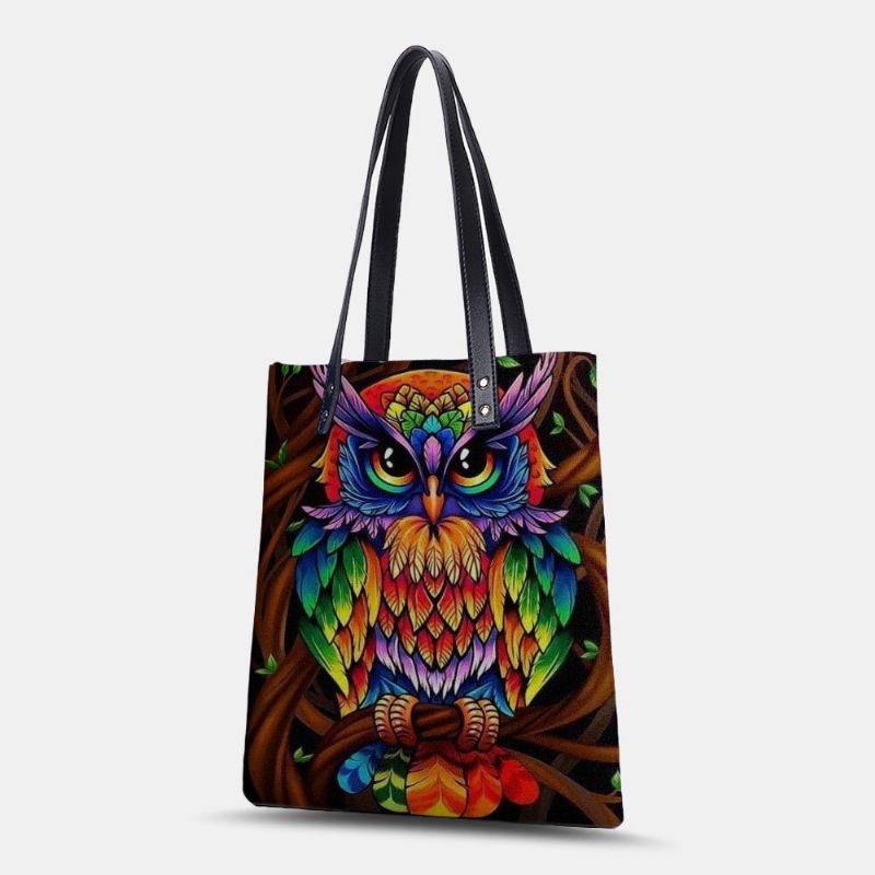 Couleur Hibou Imprimé Motif Cuir Sac Fourre-tout Autocollant Sac À Bandoulière Sac À Main Fourre-tout Avec Petit Sac Intégré