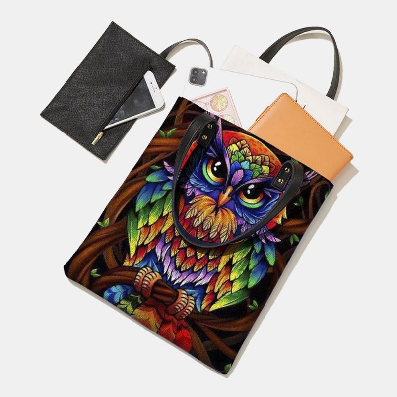 Couleur Hibou Imprimé Motif Cuir Sac Fourre-tout Autocollant Sac À Bandoulière Sac À Main Fourre-tout Avec Petit Sac Intégré