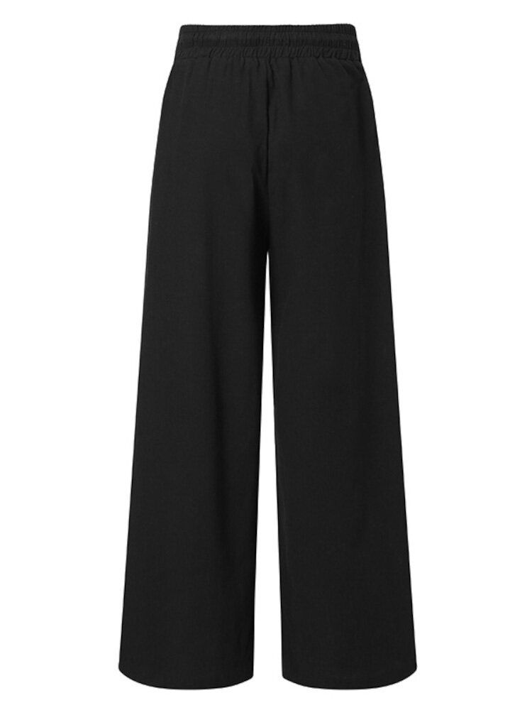 Couleur Unie Taille Élastique Poche Latérale Simple Casual Pantalon Large Pour Femme