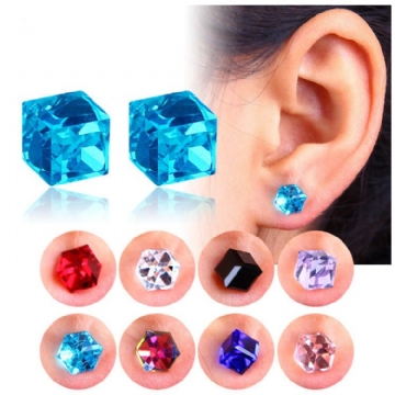 Créatif Unisexe Cubique Cristal Clip Magnétique Boucle D'oreille Aimant De Mode Sans Piercing Boucles D'oreilles Colorées