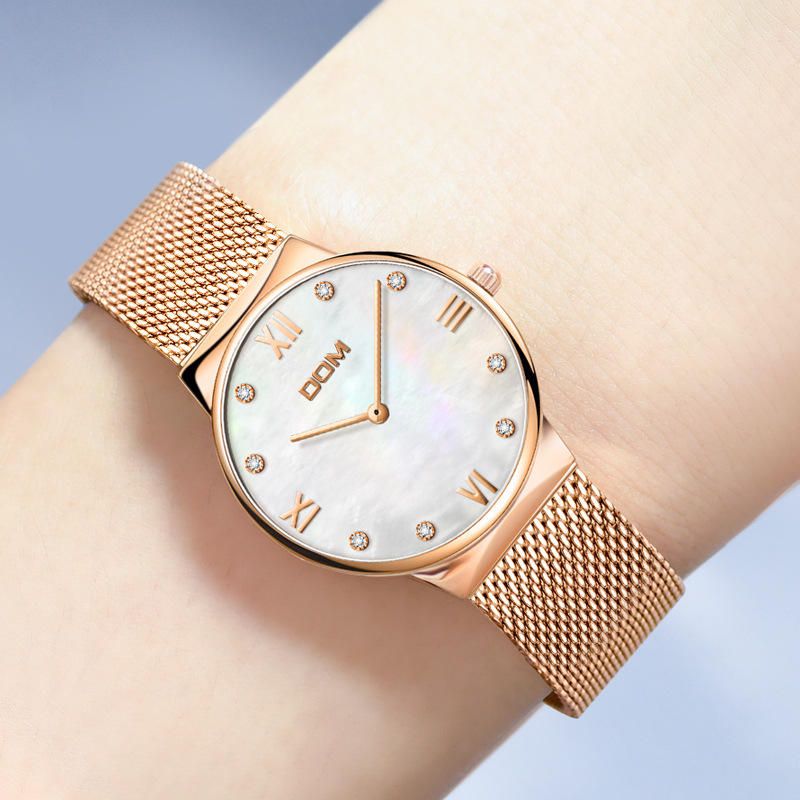 Crystal Shell Surface Mesdames Montre-bracelet Bracelet En Acier Inoxydable Montre À Quartz