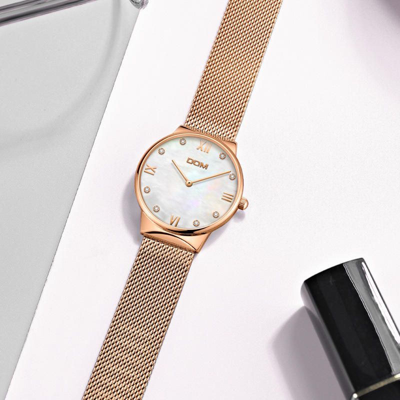 Crystal Shell Surface Mesdames Montre-bracelet Bracelet En Acier Inoxydable Montre À Quartz