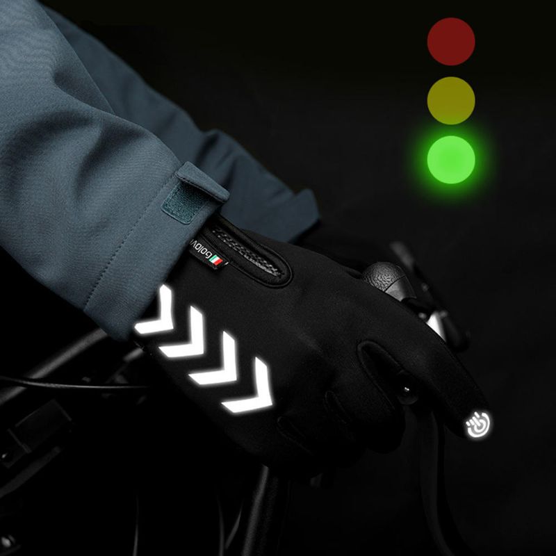 Cyclisme Gants Chauds Saison Sports De Plein Air Imperméables Anti-dérapant Écran Tactile À Cinq Doigts Nuit Conduite Highlight Gants Réfléchissants