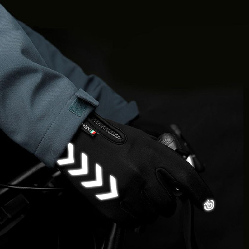 Cyclisme Gants Chauds Saison Sports De Plein Air Imperméables Anti-dérapant Écran Tactile À Cinq Doigts Nuit Conduite Highlight Gants Réfléchissants