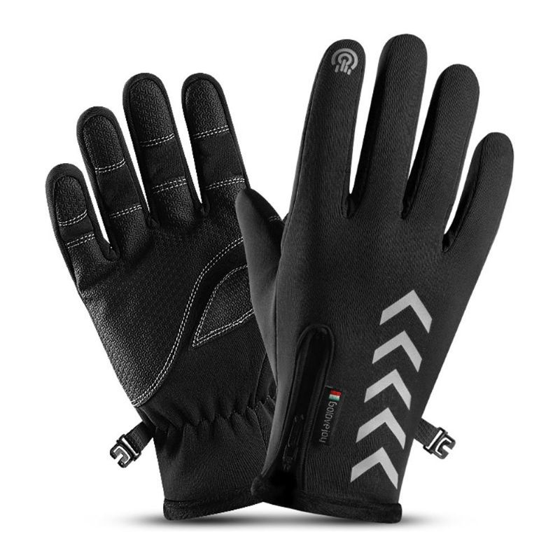 Cyclisme Gants Chauds Saison Sports De Plein Air Imperméables Anti-dérapant Écran Tactile À Cinq Doigts Nuit Conduite Highlight Gants Réfléchissants