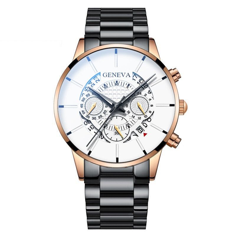 Décoré Pointeur Business Style Hommes Montre Calendrier En Acier Inoxydable Bande Quartz Montre