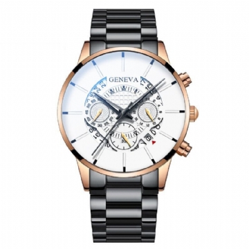 Décoré Pointeur Business Style Hommes Montre Calendrier En Acier Inoxydable Bande Quartz Montre