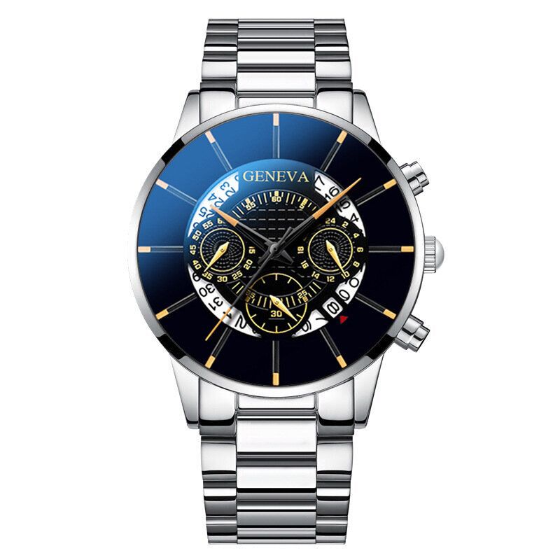 Décoré Pointeur Business Style Hommes Montre Calendrier En Acier Inoxydable Bande Quartz Montre