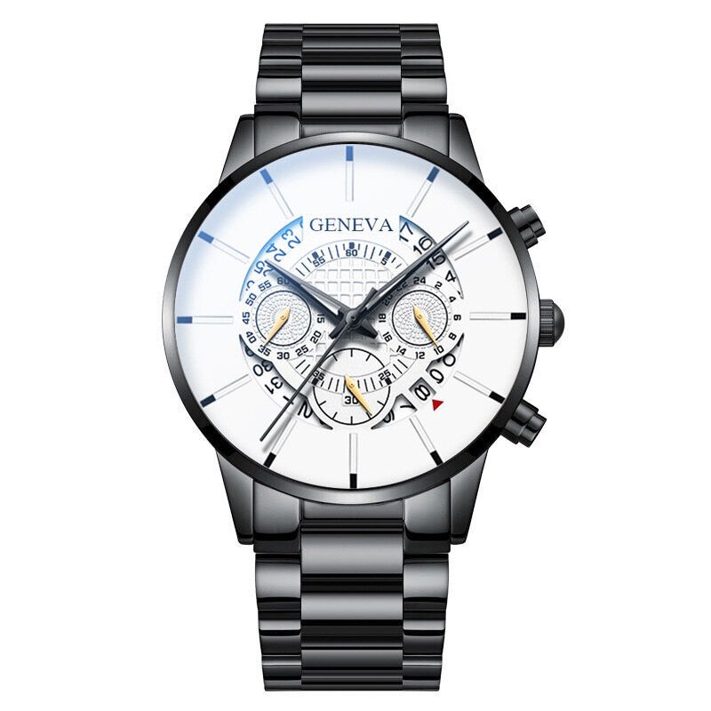 Décoré Pointeur Business Style Hommes Montre Calendrier En Acier Inoxydable Bande Quartz Montre