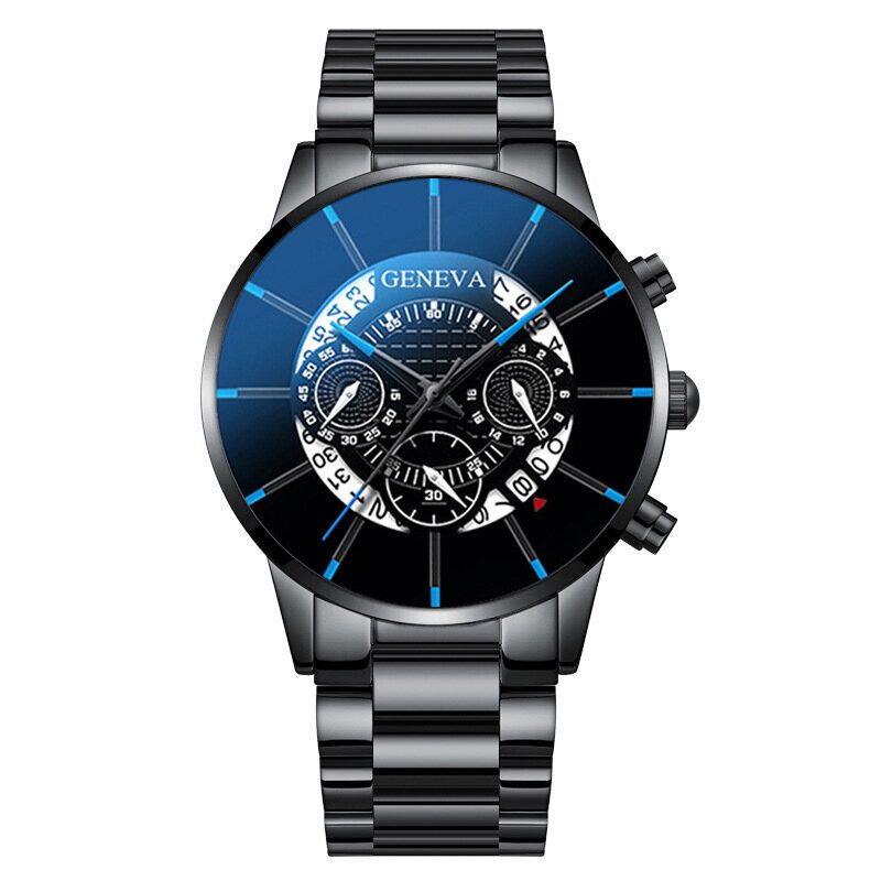 Décoré Pointeur Business Style Hommes Montre Calendrier En Acier Inoxydable Bande Quartz Montre